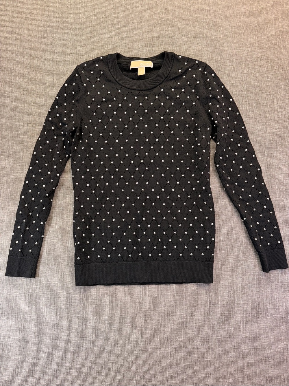 Michael Kors Black Crewneck Sweater with metal Stud Detail Small